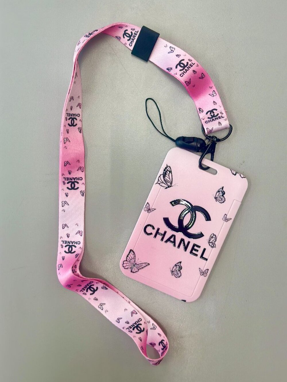 Designer Lanyard ID Holder - PINK BUTTERFLY